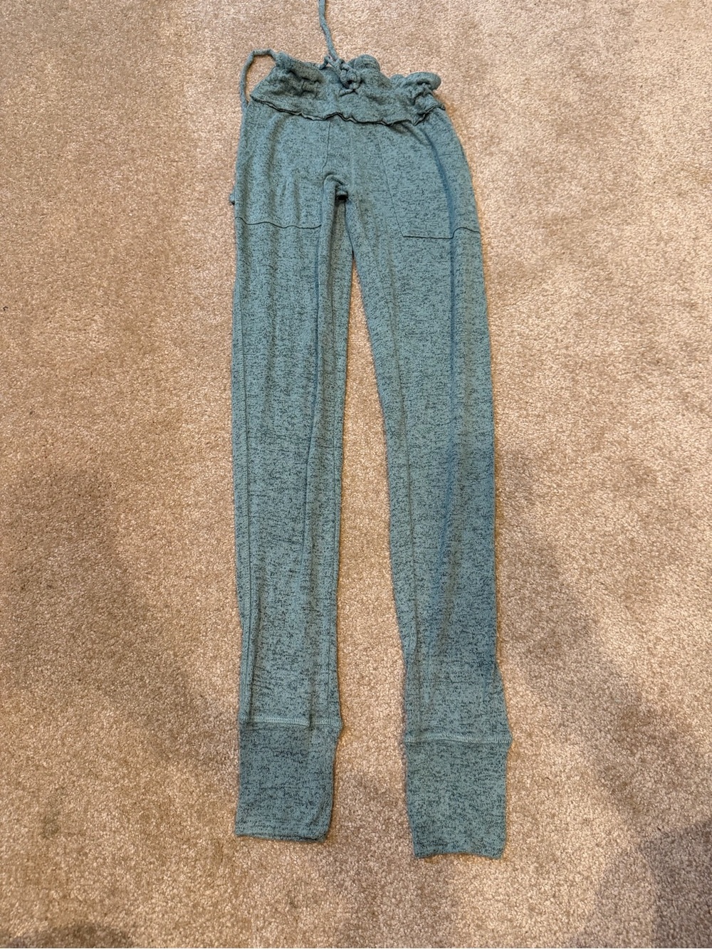 Soft Ribbed Lounge Cozy Slim Jogger Leggings - Teal Green - Size XS